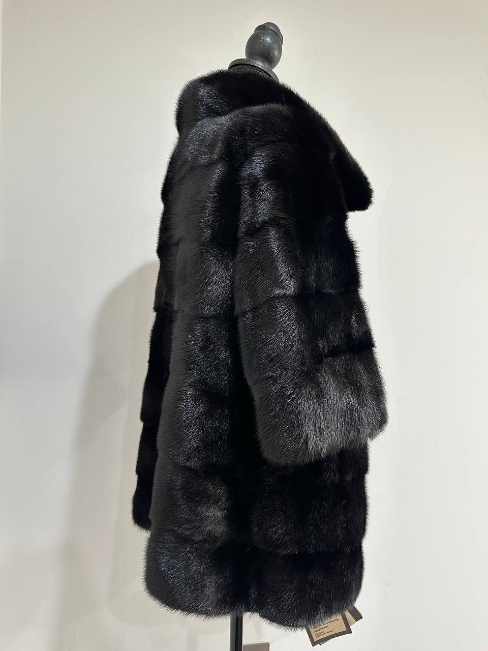 REAL Mink FUR jacket SHORT SLEEVE coat GENUINE 1201068 BLACK size S NEW Luxury