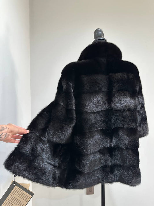 REAL Mink FUR jacket SHORT SLEEVE coat GENUINE 1201068 BLACK size S NEW Luxury