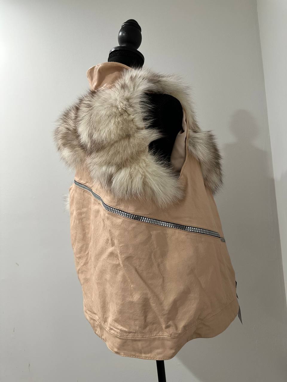 REAL genuine FOX fur women vest S SIZE LEATHER 1109912 WITHOUT SLEEVES