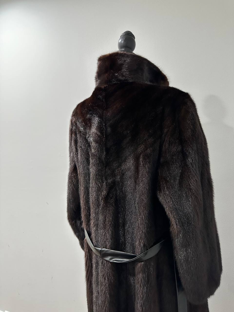 women real mink fur coat long with belt dark brown color size XL NEW!!! 1109798