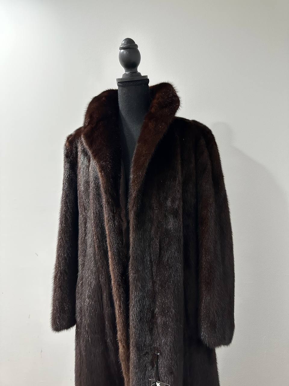 women real mink fur coat long with belt dark brown color size XL NEW!!! 1109798