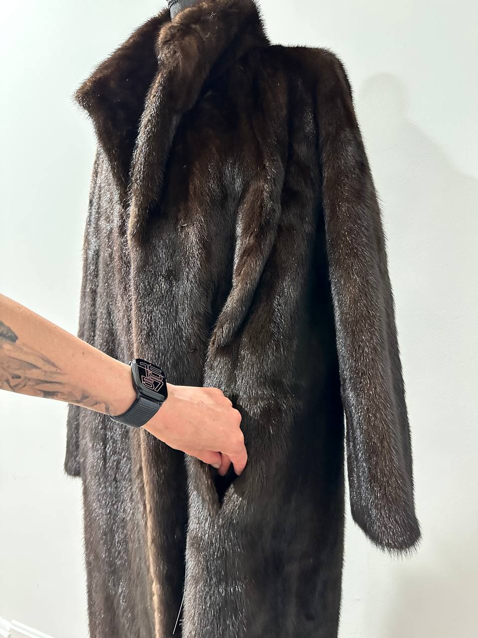 genuine real mink fur coat jacket 1109965 size XL new DARK BROWN color NEW 100%