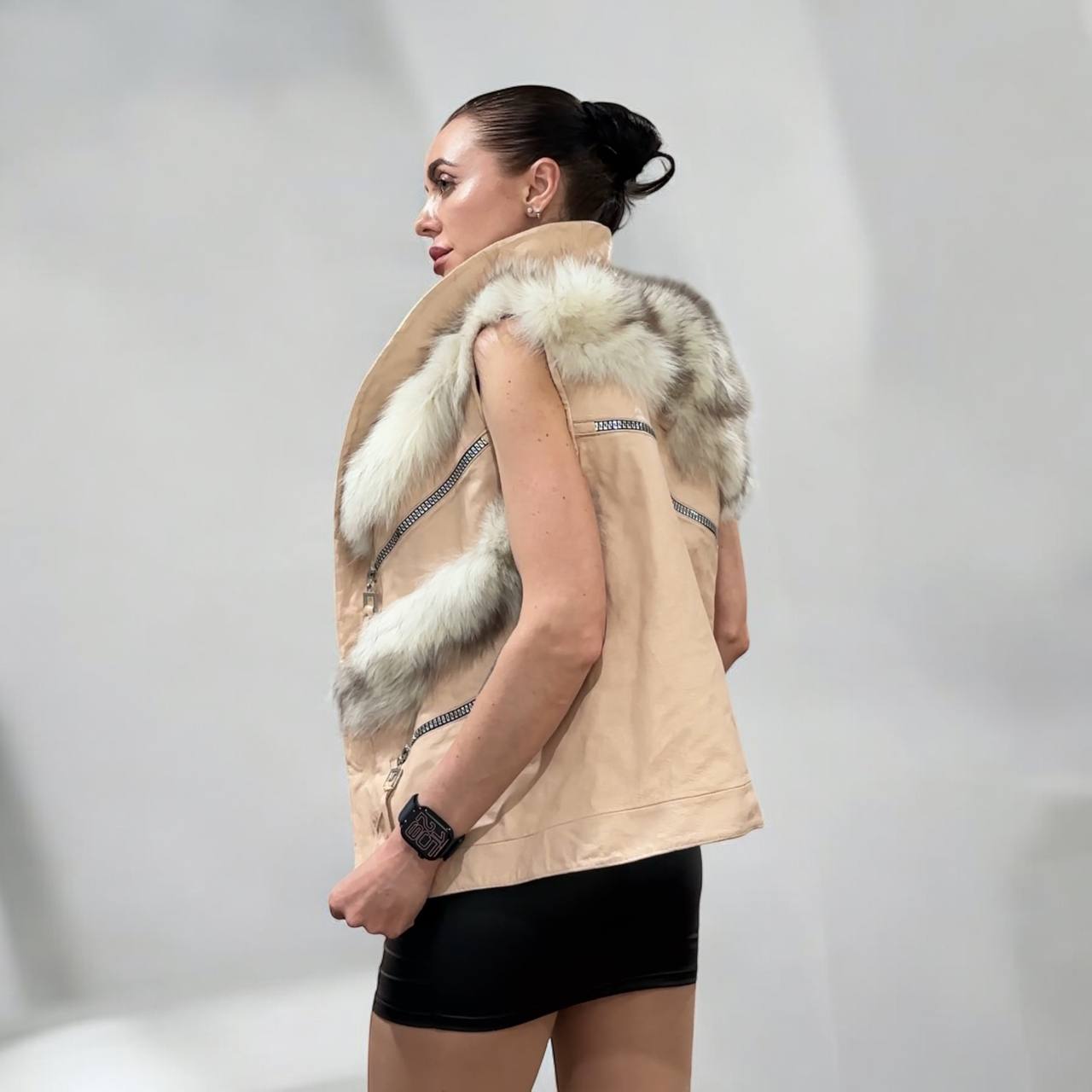 REAL genuine FOX fur women vest S SIZE LEATHER 1109912 WITHOUT SLEEVES