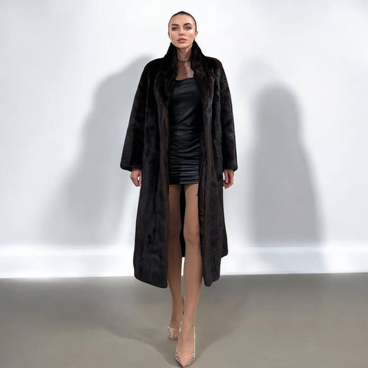 genuine real mink fur coat jacket 1109965 size XL new DARK BROWN color NEW 100%