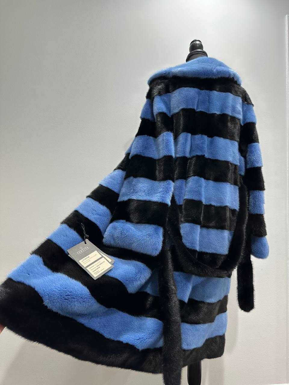 New Real MINK FUR Genuine Natural Coat Jacket BLUE Black SIZE L women 1109648