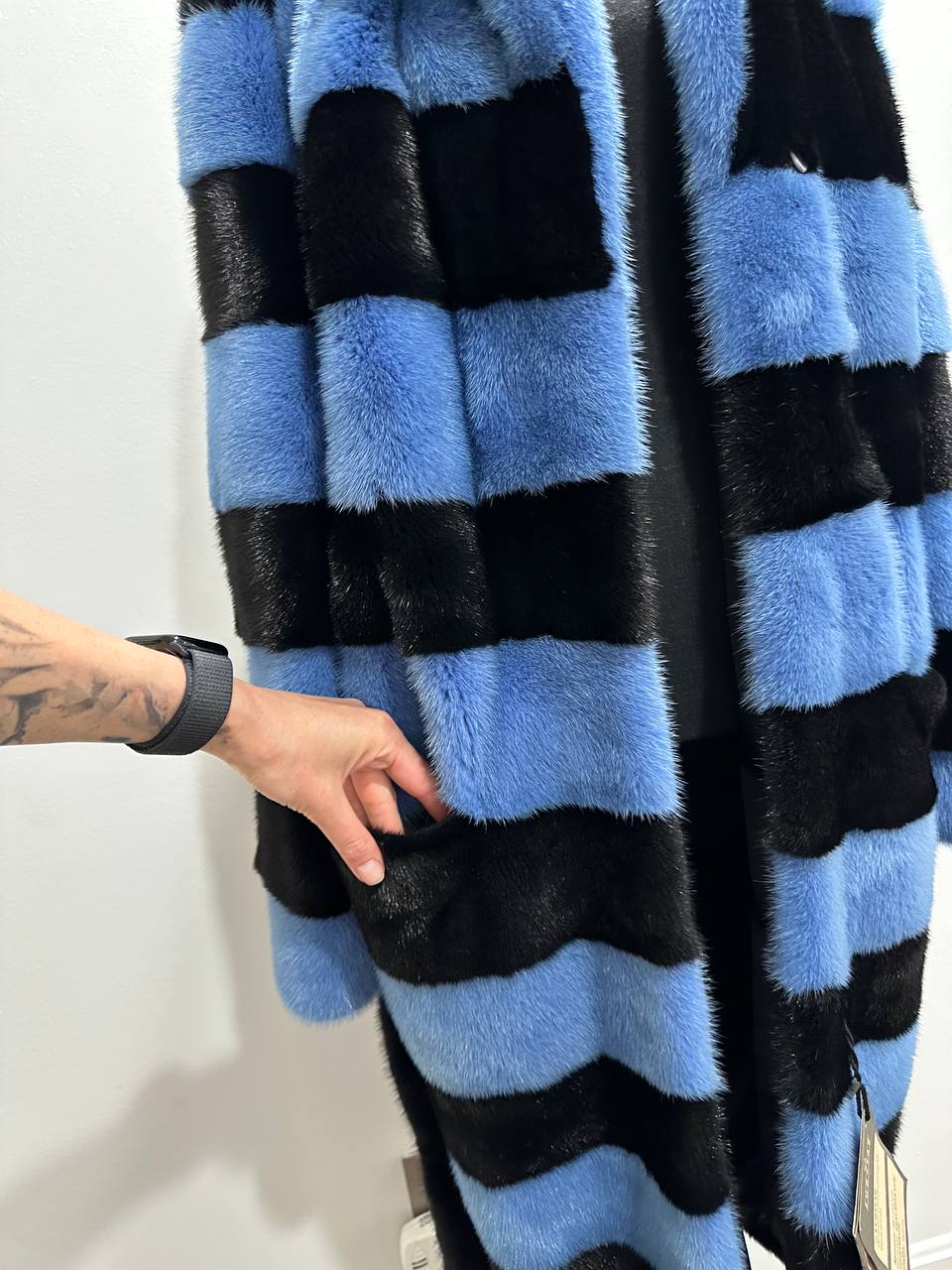 New Real MINK FUR Genuine Natural Coat Jacket BLUE Black SIZE L women 1109648