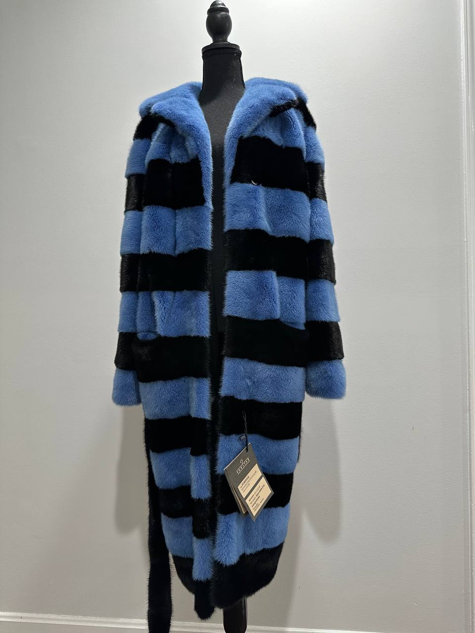New Real MINK FUR Genuine Natural Coat Jacket BLUE Black SIZE L women 1109648