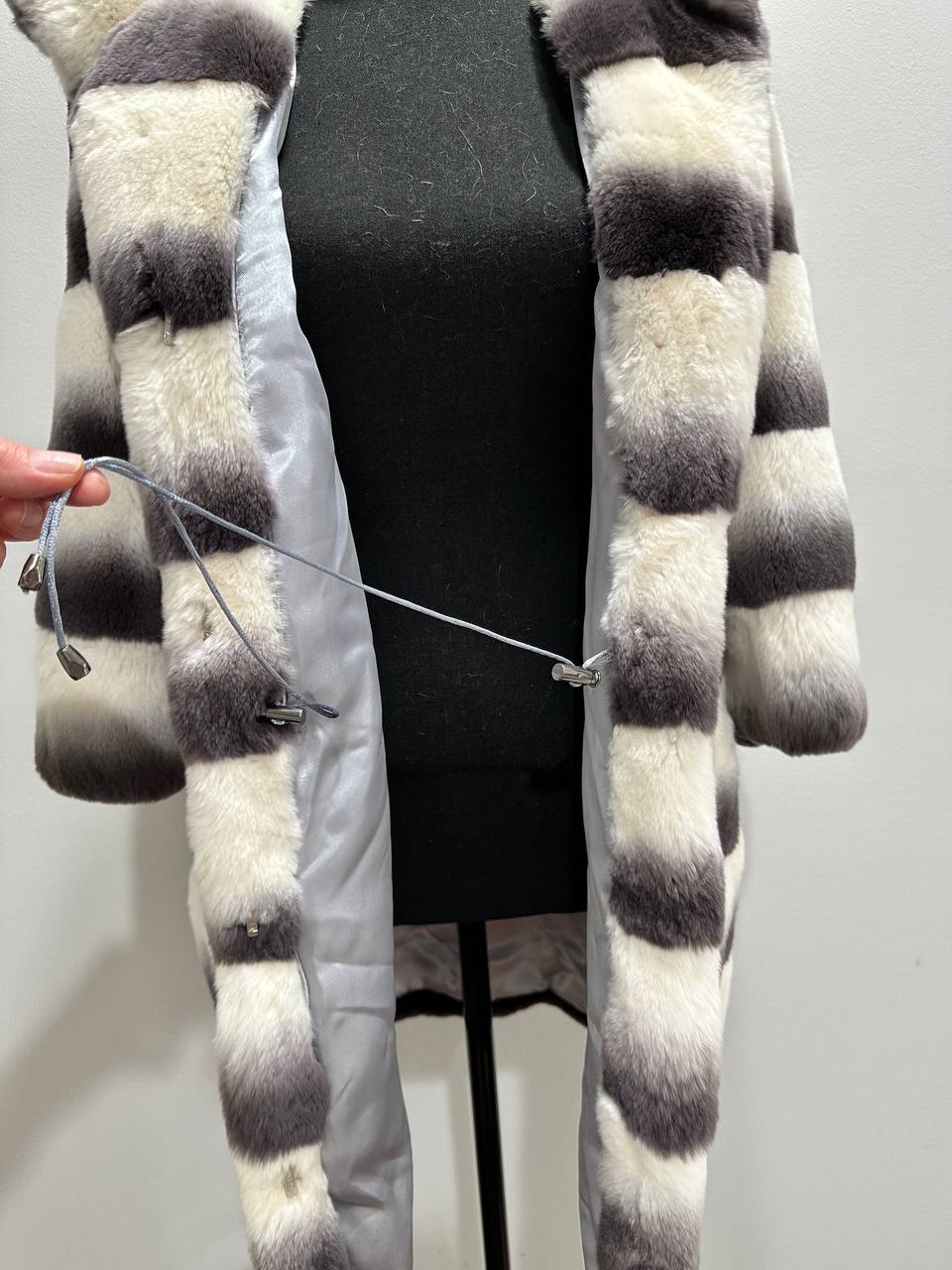 Luxury Womens Real Rex Rabbit Fur Coat Elegant Chinchilla Long size S women 1201129