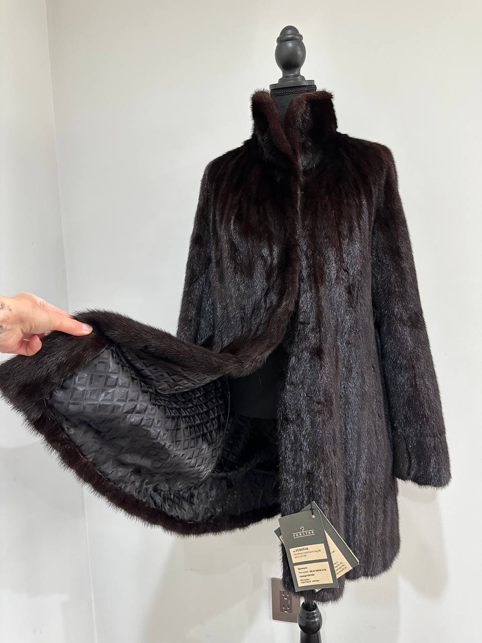 Luxury Womens Real Mink Fur jacket coat 1109828 Long genuine fur size L NEW