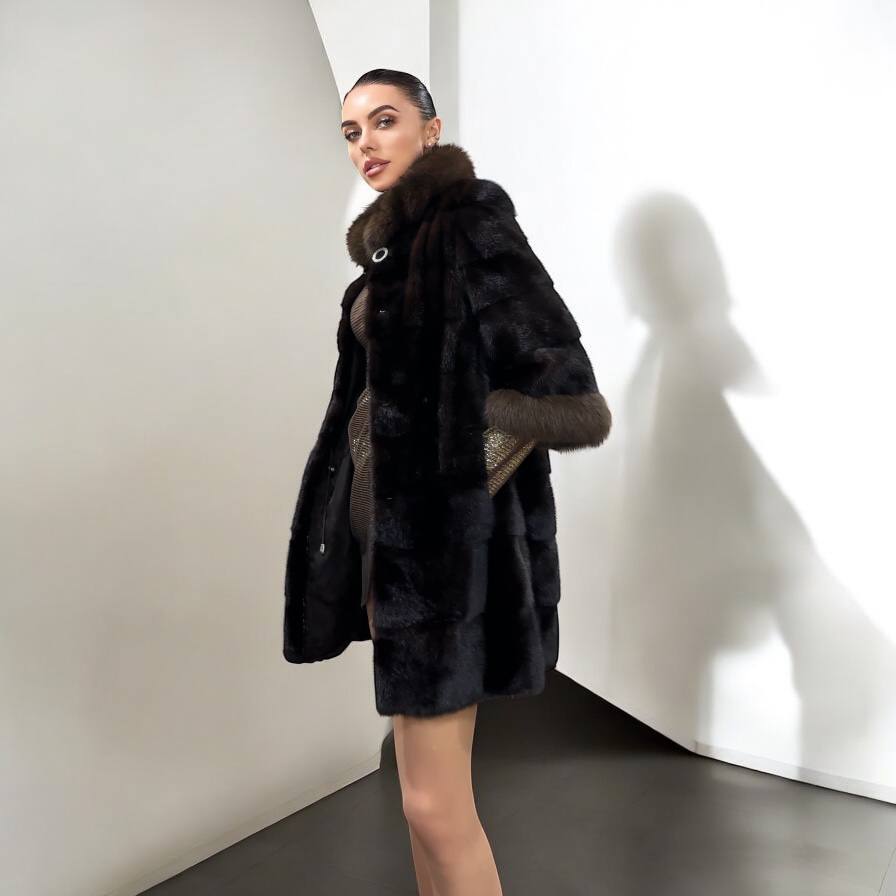 NEW REAL MINK SABLE FUR coat JACKET XS SIZE BROWN FULL SKIN 1201062 HORIZONTAL