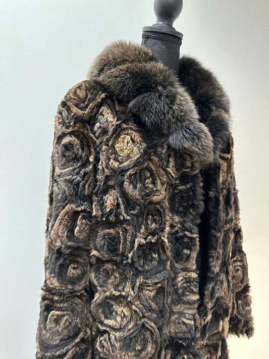 Karakul Fur Coat Natural dyed arctic FOX Collar size M 1201132 New Exclusive Design