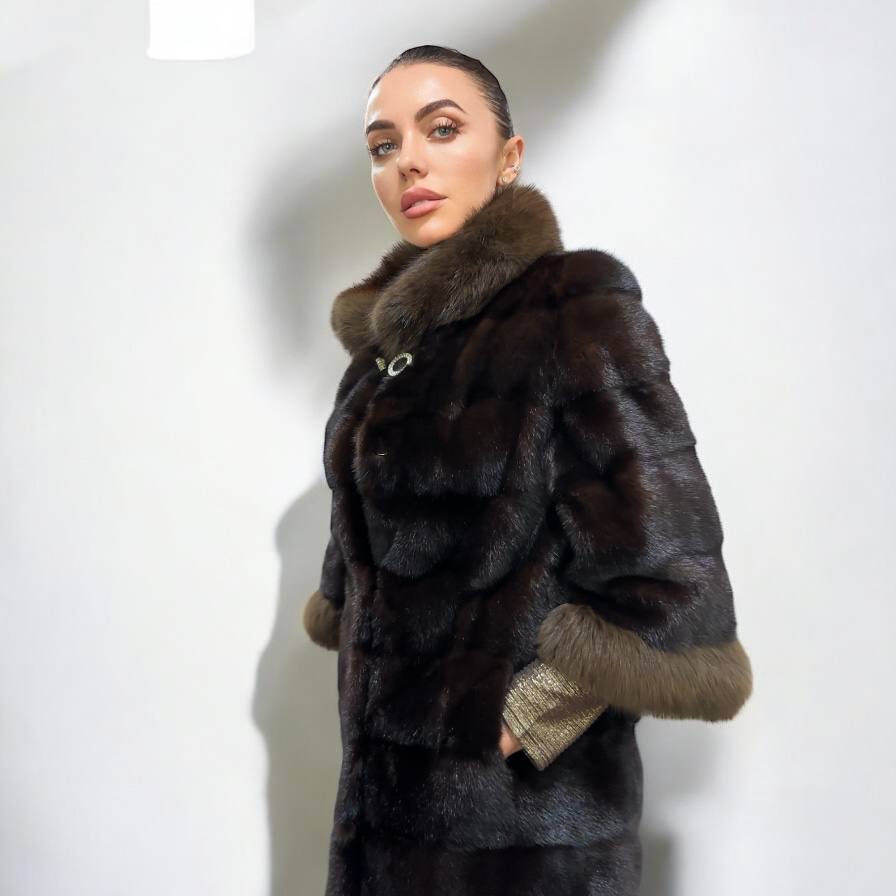 NEW REAL MINK SABLE FUR coat JACKET XS SIZE BROWN FULL SKIN 1201062 HORIZONTAL
