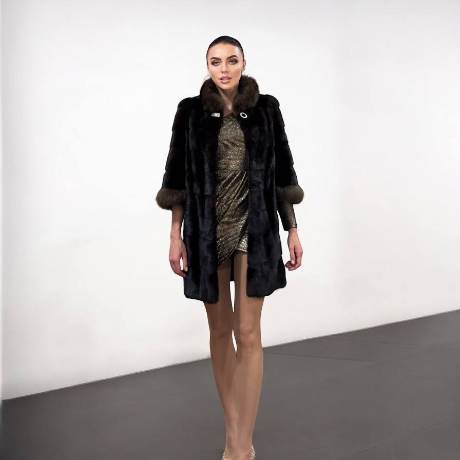 NEW REAL MINK SABLE FUR coat JACKET XS SIZE BROWN FULL SKIN 1201062 HORIZONTAL