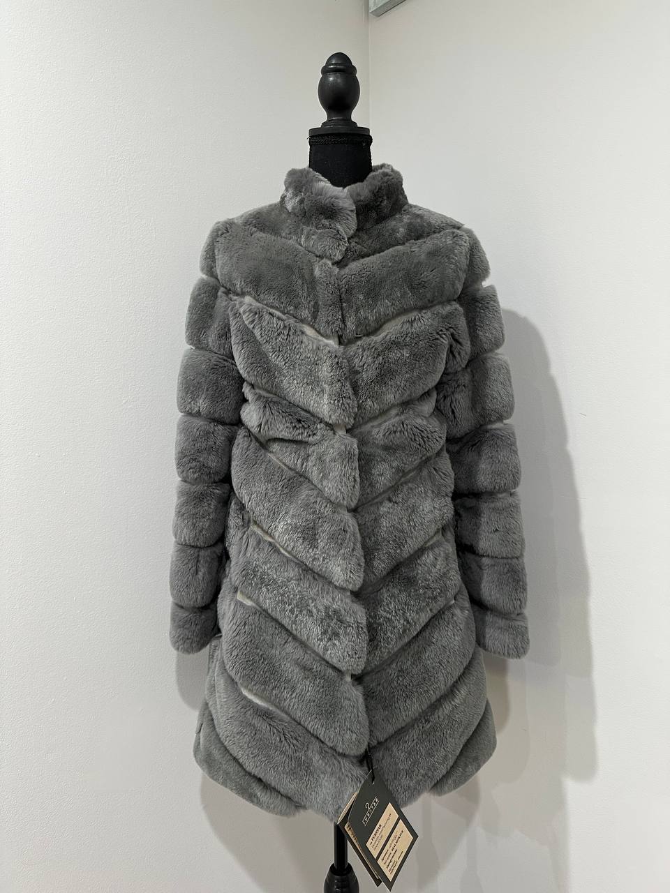 Luxury Womens Real natural Rex Rabbit Fur Coat size S women 1201135 Elegant Soft Gre