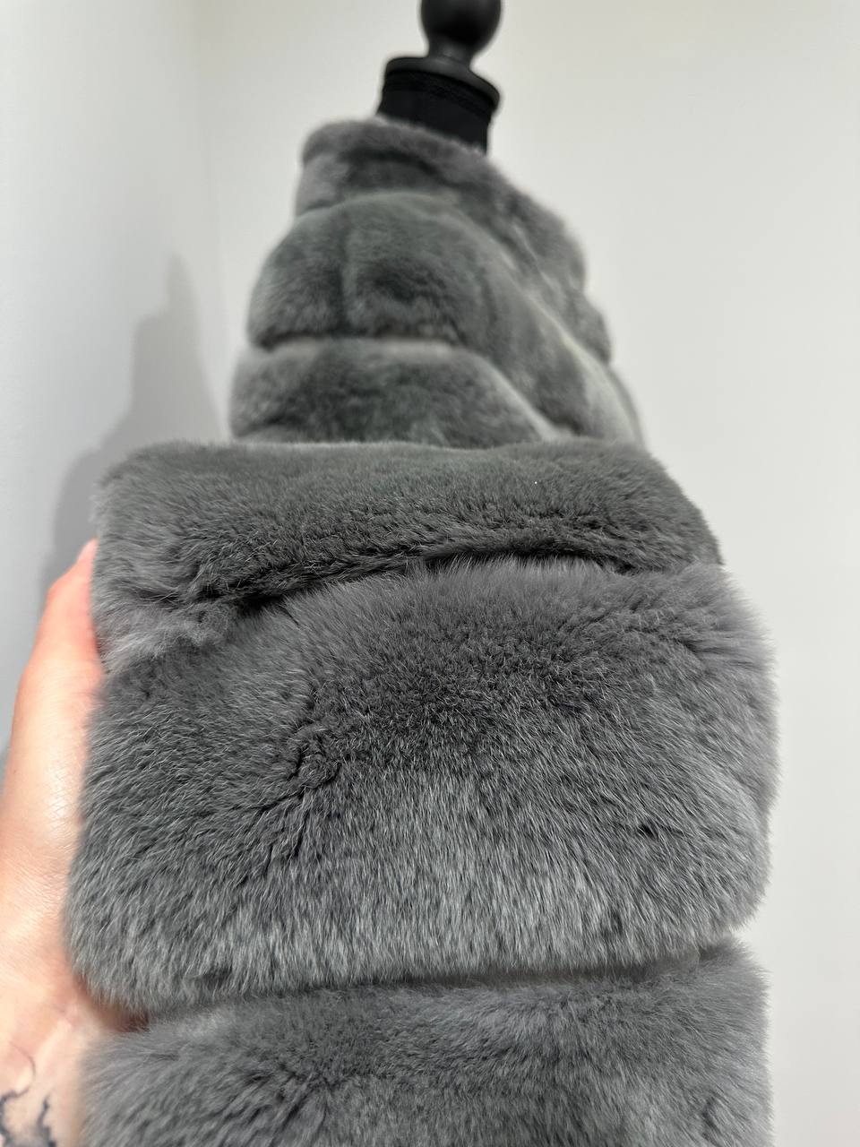 Luxury Womens Real natural Rex Rabbit Fur Coat size S women 1201135 Elegant Soft Gre