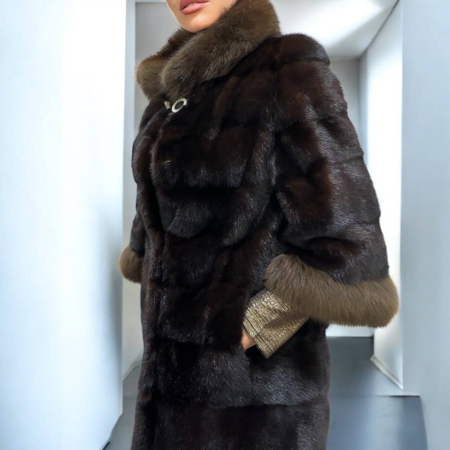 NEW REAL MINK SABLE FUR coat JACKET XS SIZE BROWN FULL SKIN 1201062 HORIZONTAL