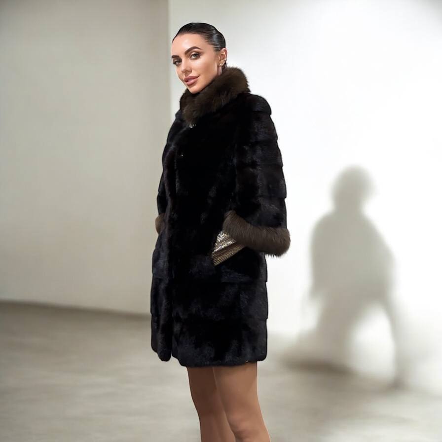 NEW REAL MINK SABLE FUR coat JACKET XS SIZE BROWN FULL SKIN 1201062 HORIZONTAL
