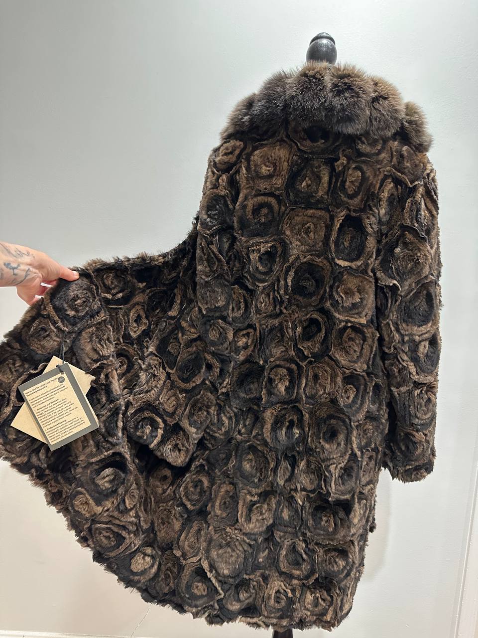 Karakul Fur Coat Natural dyed arctic FOX Collar size M 1201132 New Exclusive Design