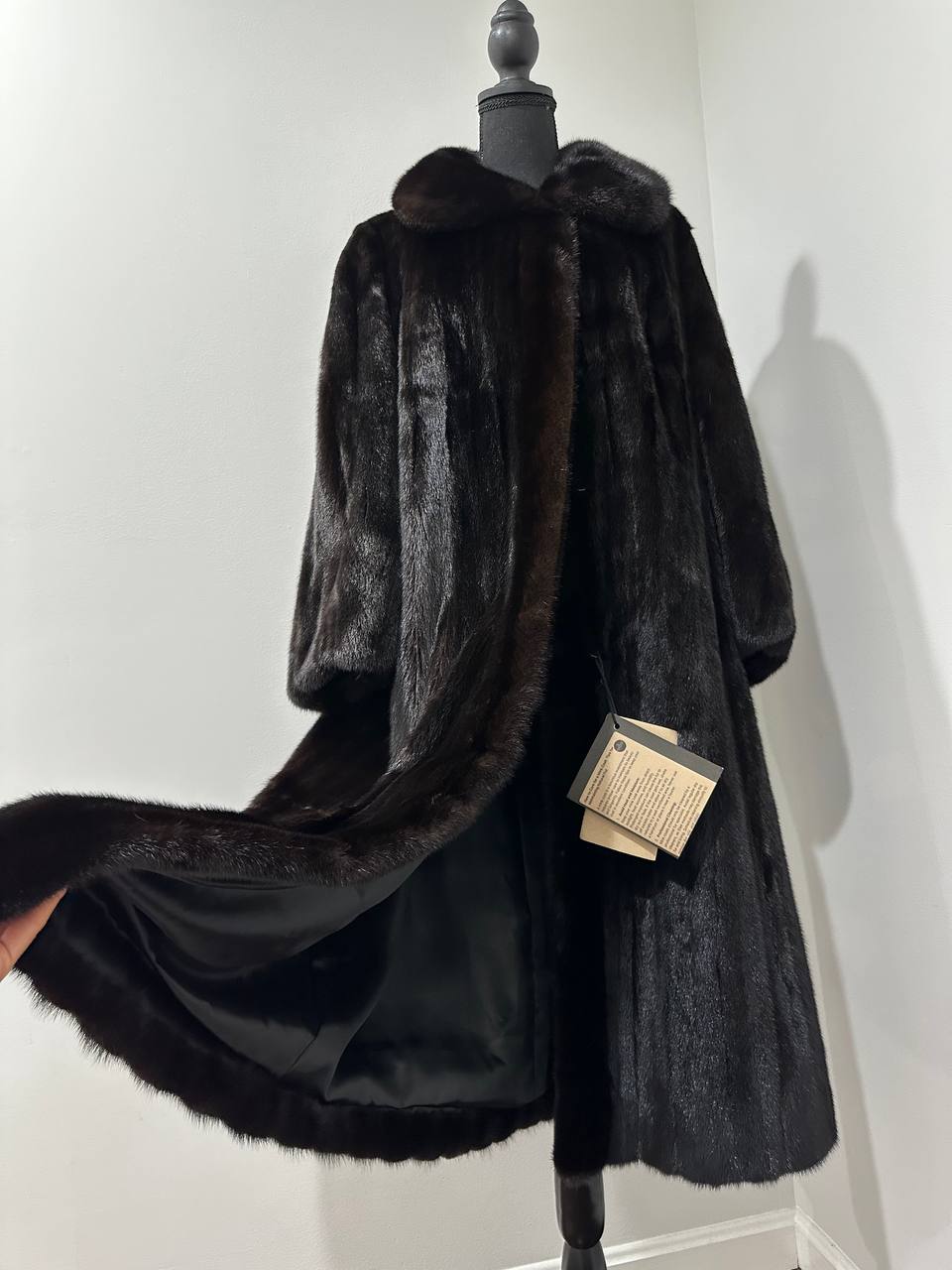 New 100% genuine real Mink Fur coat full length 1109831 size XL BLACK color