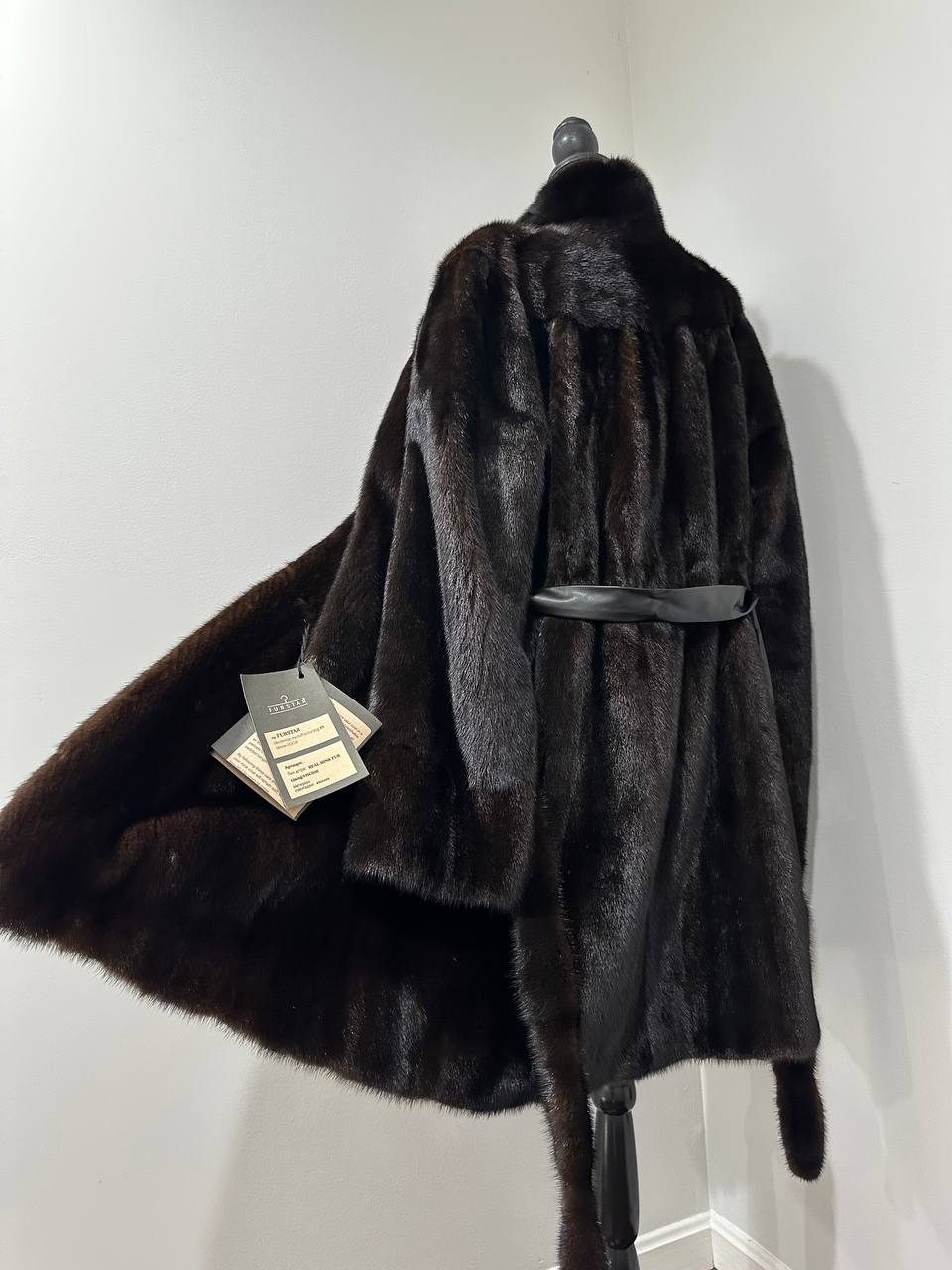 genuine real mink fur coat jacket 1109812 size XL new dark brown color