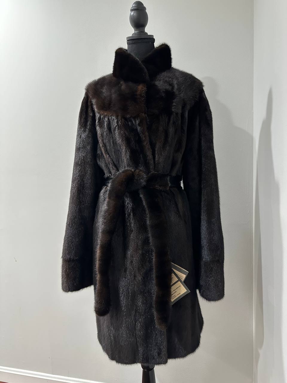 genuine real mink fur coat jacket 1109812 size XL new dark brown color