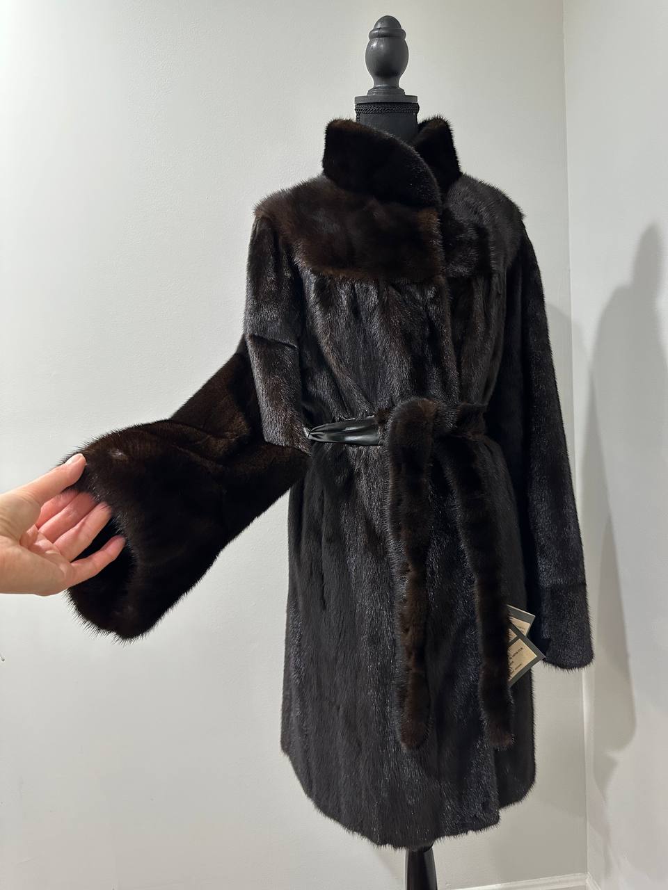 genuine real mink fur coat jacket 1109812 size XL new dark brown color