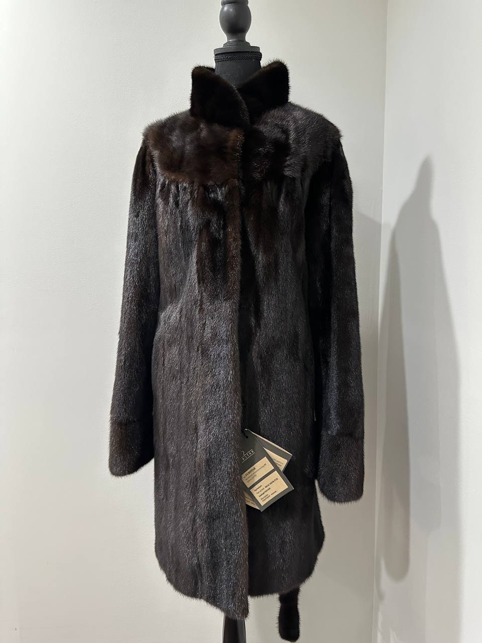 genuine real mink fur coat jacket 1109812 size XL new dark brown color