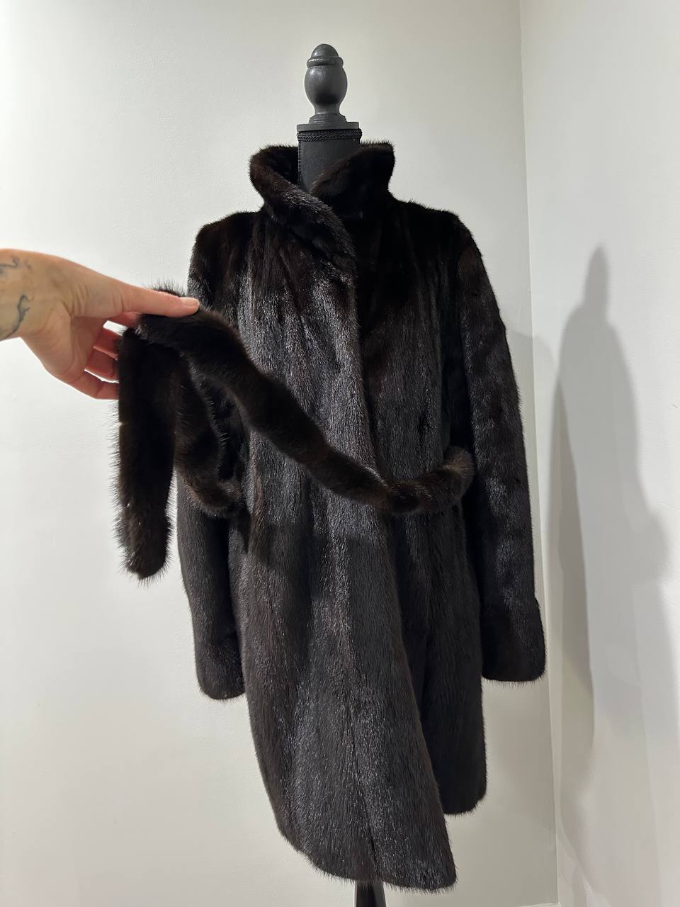 genuine real mink fur coat jacket 1109898 size L new dark brown color