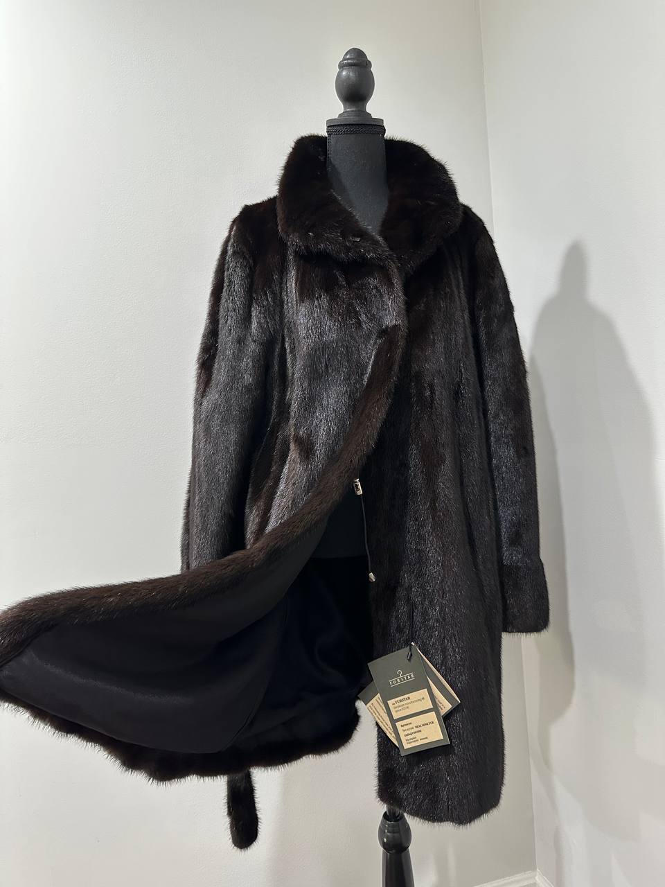 genuine real mink fur coat jacket 1109898 size L new dark brown color