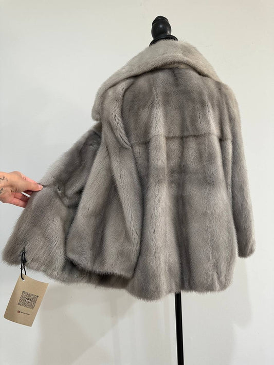 New Real Mink FUR Natural coat JACKET size M FULL SKIN 1201050 GREY bomber