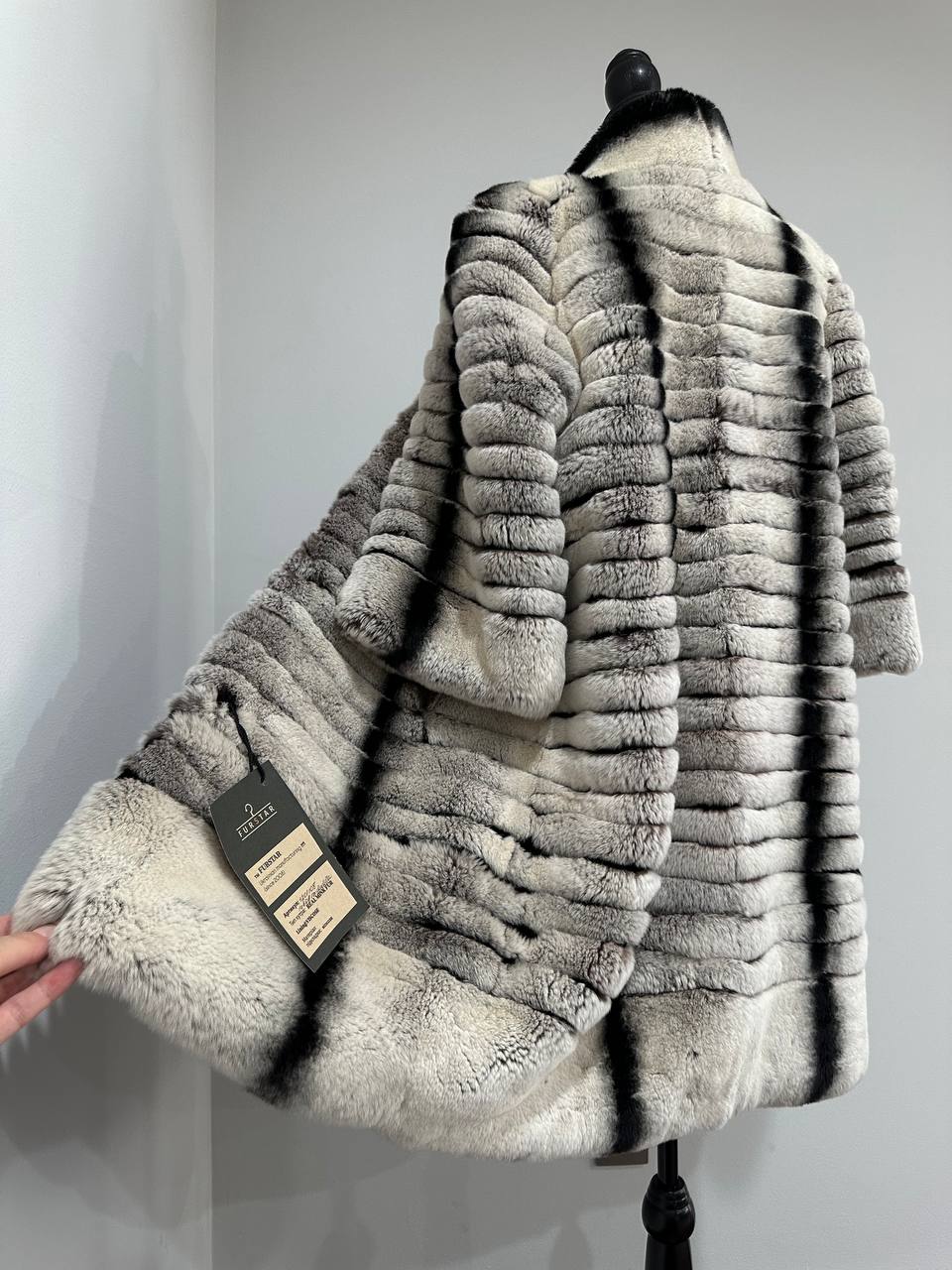 Womens Real FUR JACKET Rex Rabbit Coat Elegant Chinchilla Long size M women 1201108