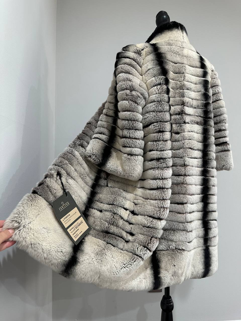 Womens Real FUR JACKET Rex Rabbit Coat Elegant Chinchilla Long size M women 1201108