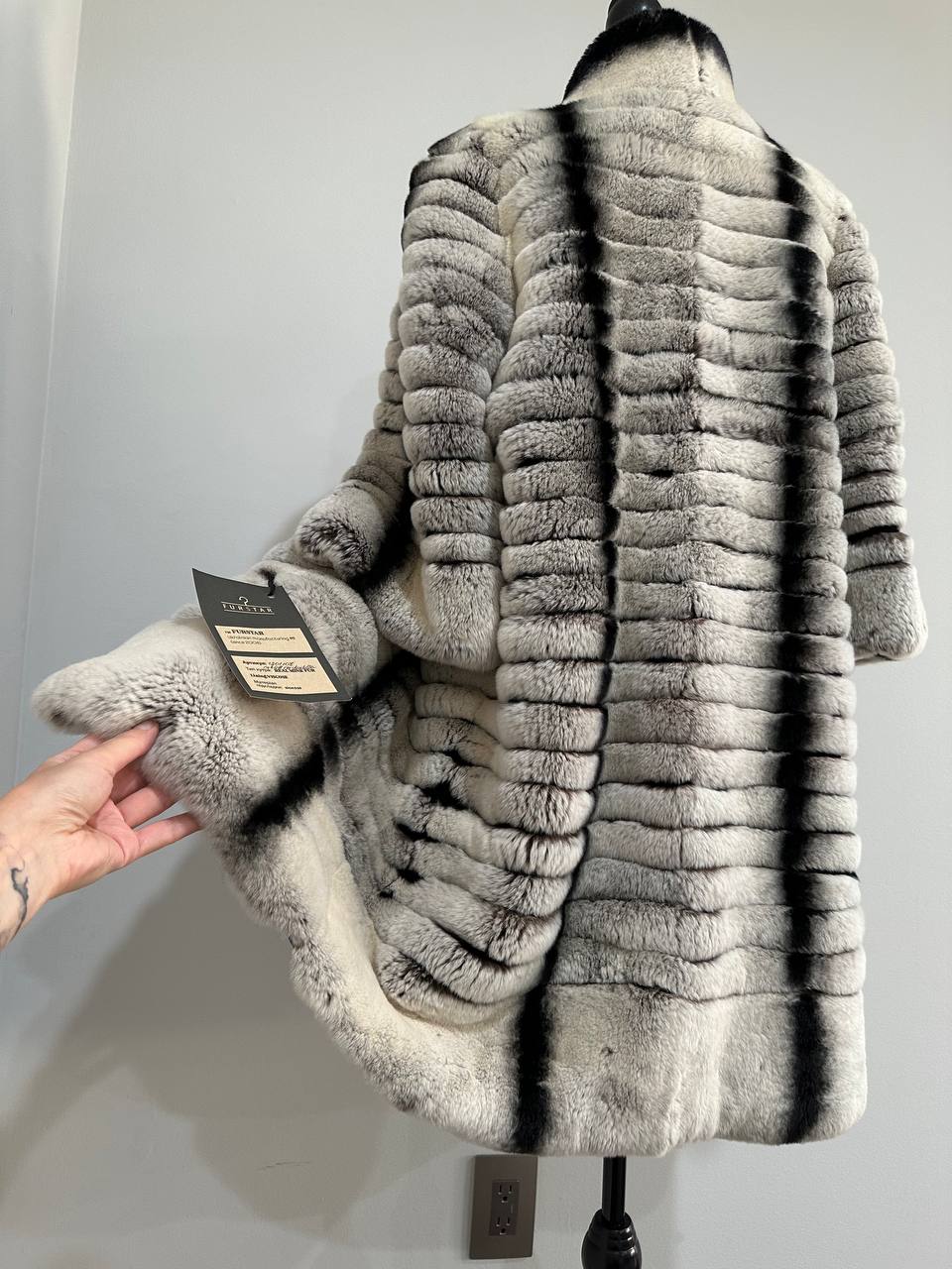 Womens Real FUR JACKET Rex Rabbit Coat Elegant Chinchilla Long size M women 1201108