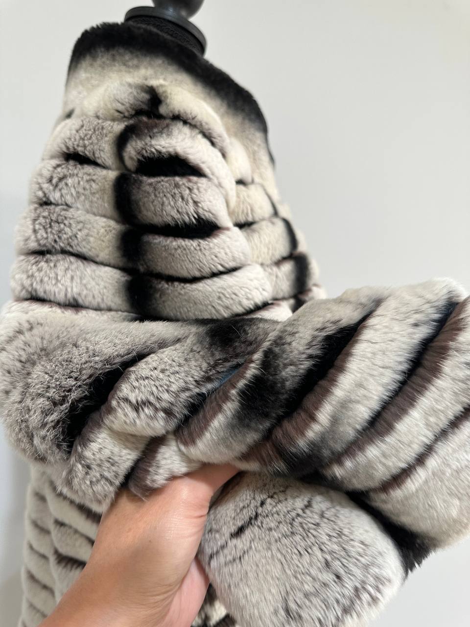 Womens Real FUR JACKET Rex Rabbit Coat Elegant Chinchilla Long size M women 1201108