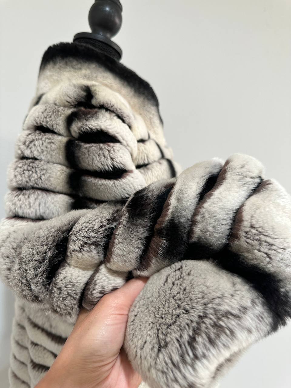 Womens Real FUR JACKET Rex Rabbit Coat Elegant Chinchilla Long size M women 1201108