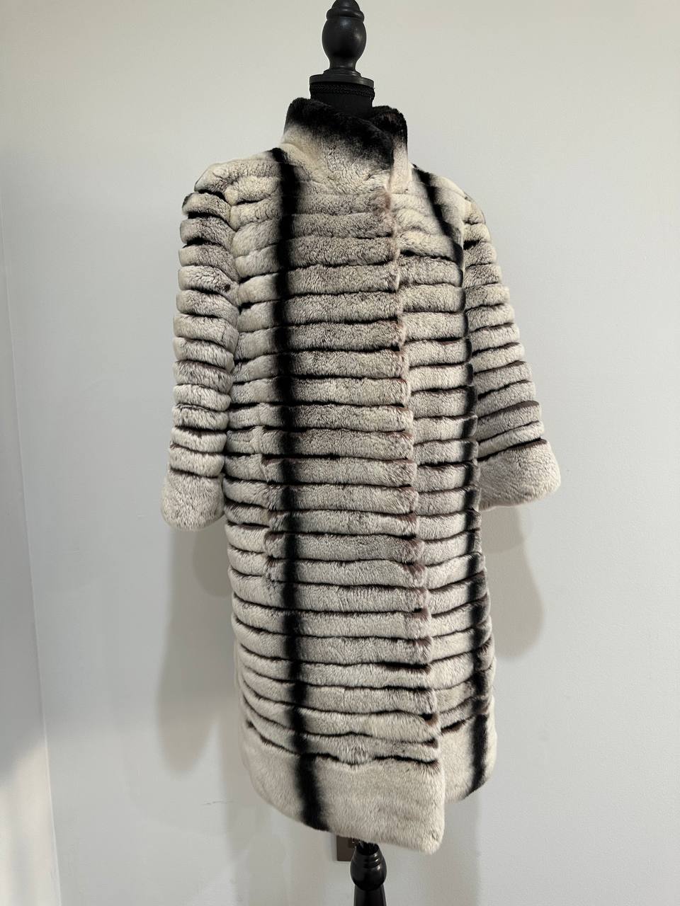 Womens Real FUR JACKET Rex Rabbit Coat Elegant Chinchilla Long size M women 1201108