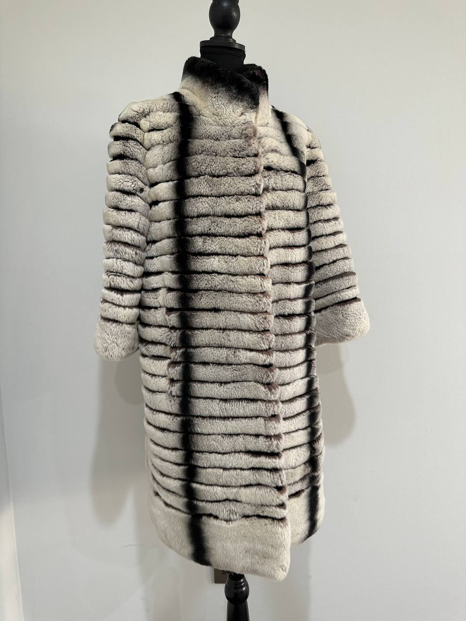 Womens Real FUR JACKET Rex Rabbit Coat Elegant Chinchilla Long size M women 1201108