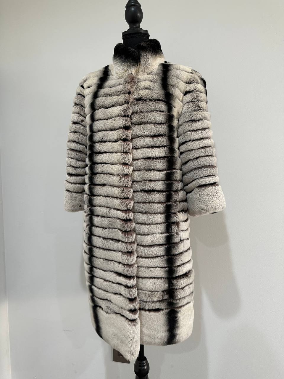 Womens Real FUR JACKET Rex Rabbit Coat Elegant Chinchilla Long size M women 1201108