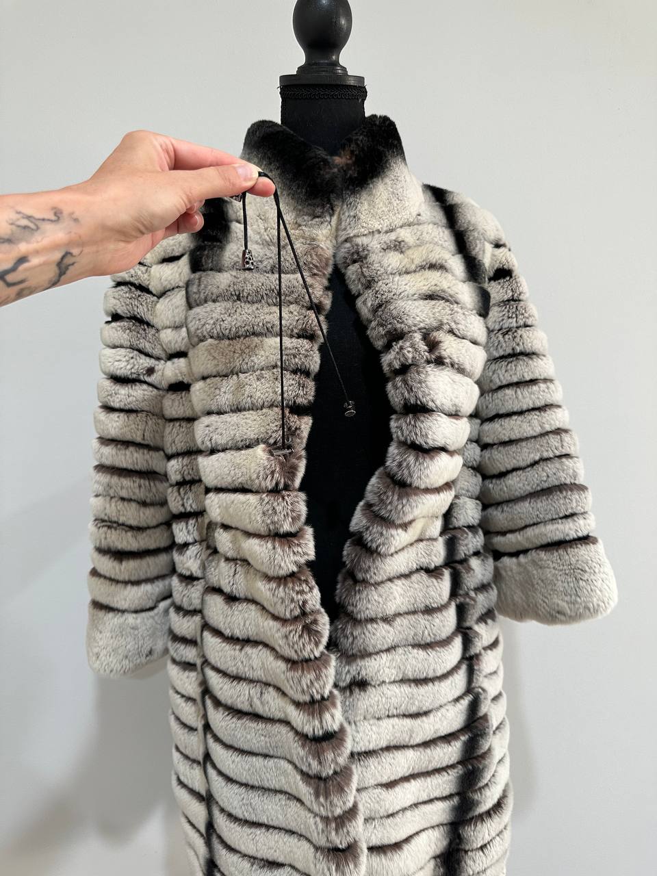 Womens Real FUR JACKET Rex Rabbit Coat Elegant Chinchilla Long size M women 1201108