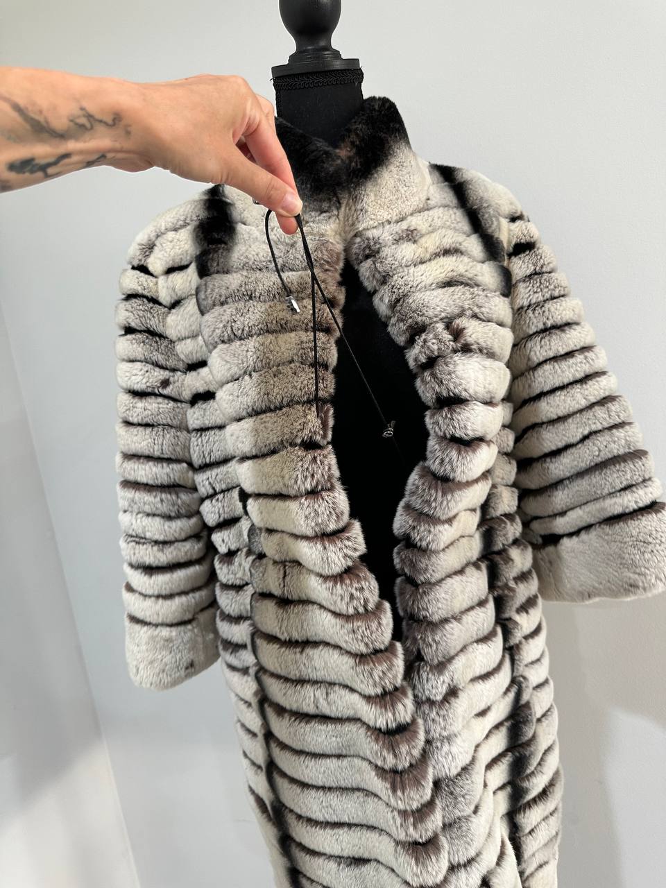 Womens Real FUR JACKET Rex Rabbit Coat Elegant Chinchilla Long size M women 1201108