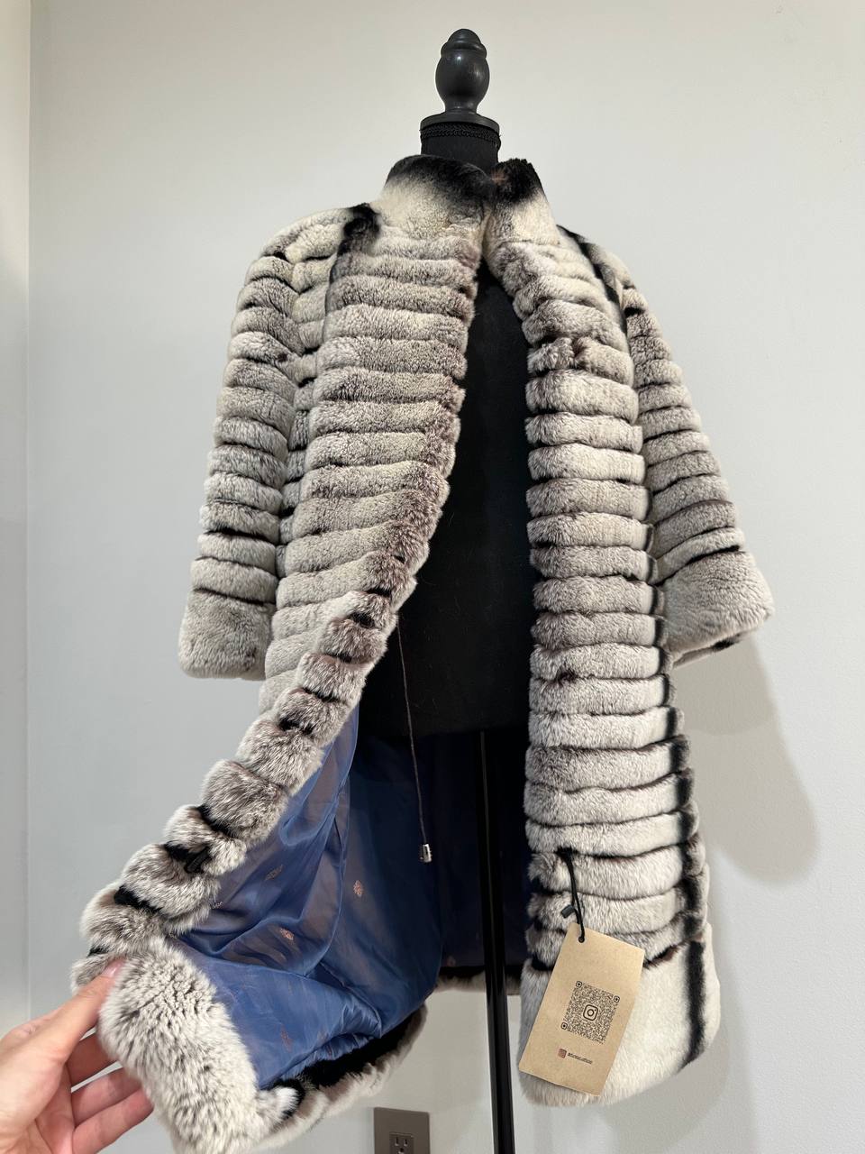 Womens Real FUR JACKET Rex Rabbit Coat Elegant Chinchilla Long size M women 1201108
