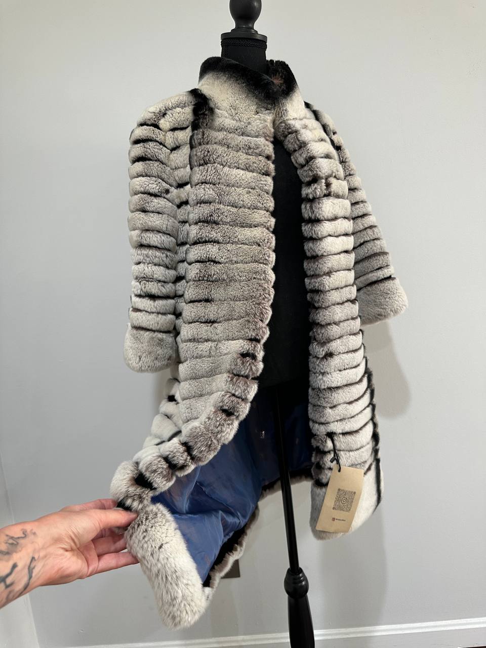 Womens Real FUR JACKET Rex Rabbit Coat Elegant Chinchilla Long size M women 1201108