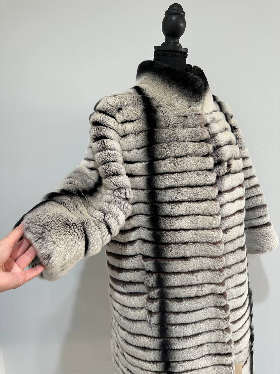 Womens Real FUR JACKET Rex Rabbit Coat Elegant Chinchilla Long size M women 1201108