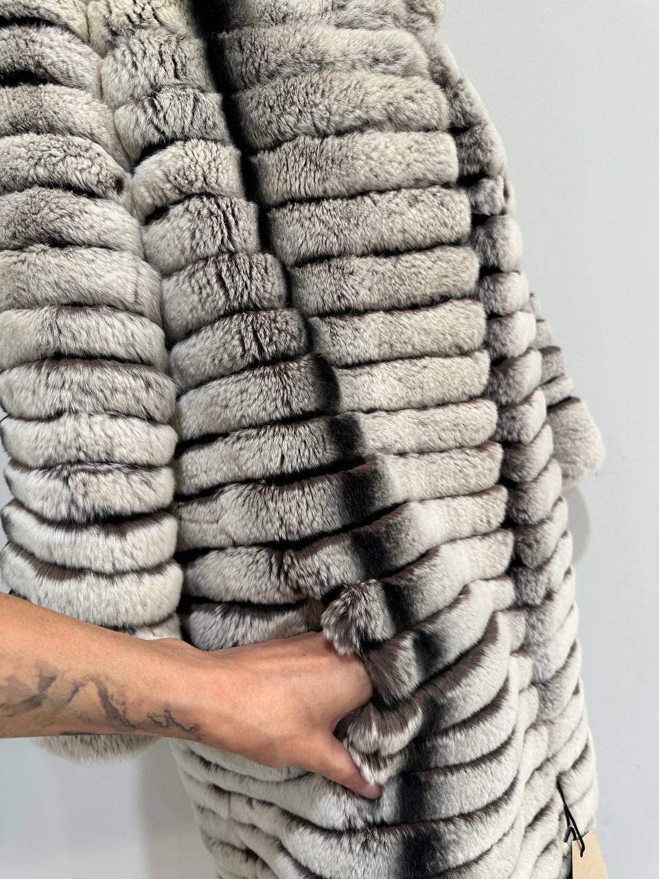 Womens Real FUR JACKET Rex Rabbit Coat Elegant Chinchilla Long size M women 1201108