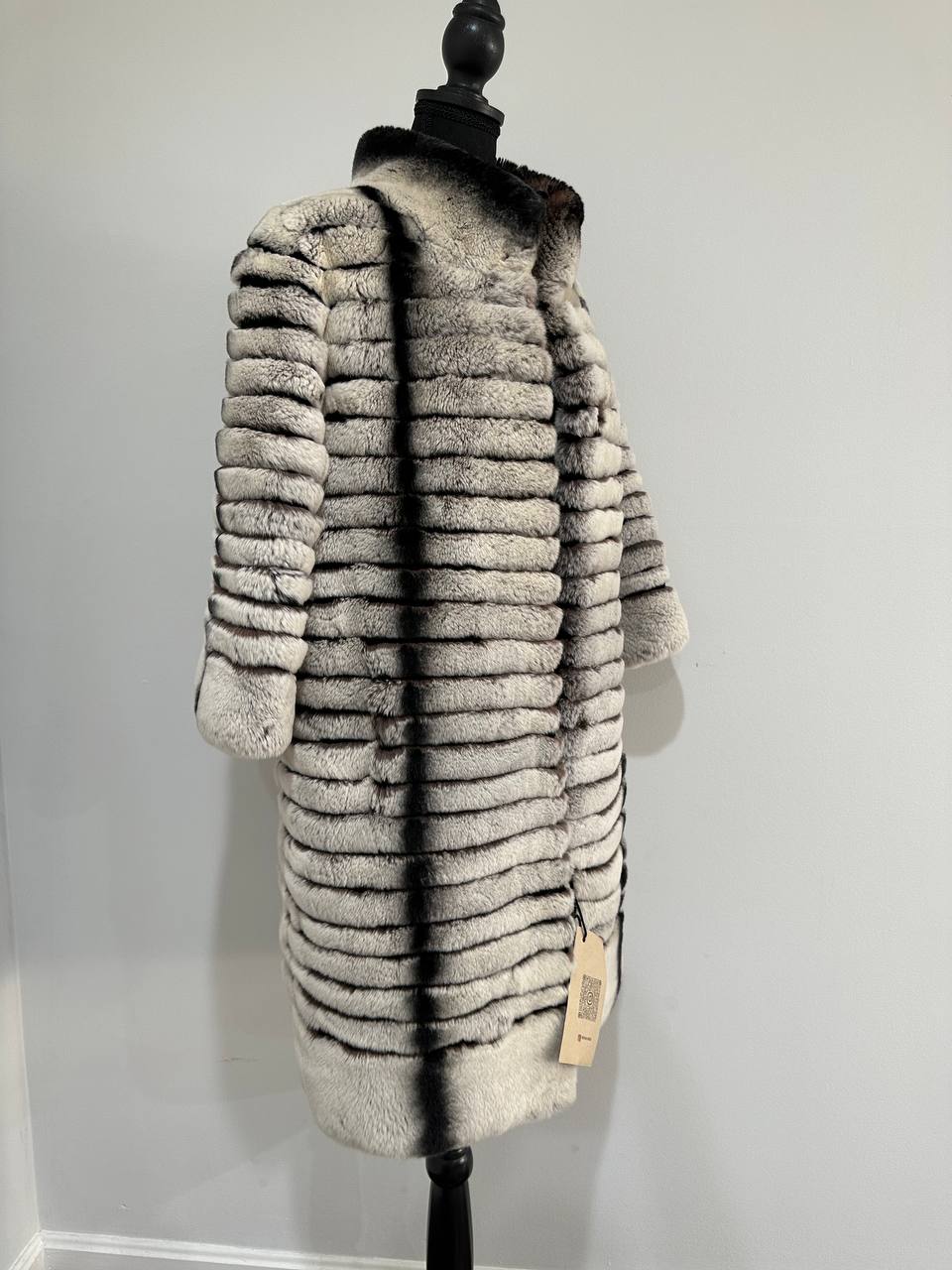 Womens Real FUR JACKET Rex Rabbit Coat Elegant Chinchilla Long size M women 1201108