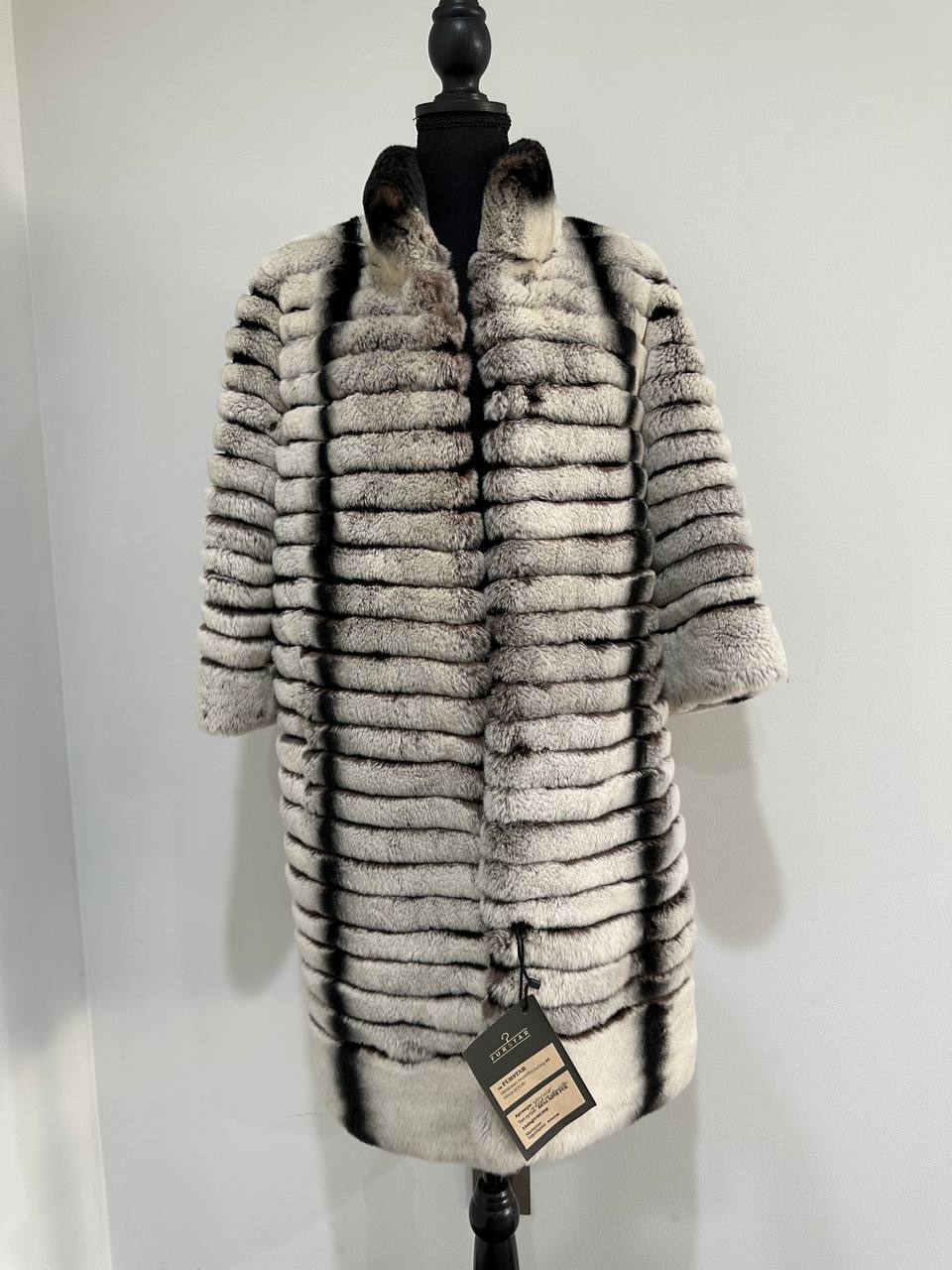 Womens Real FUR JACKET Rex Rabbit Coat Elegant Chinchilla Long size M women 1201108