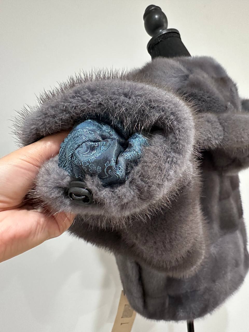 New HOODED MINK 100% FUR BOMBER coat JACKET size XS DARK GREY FULL SKIN 1201107