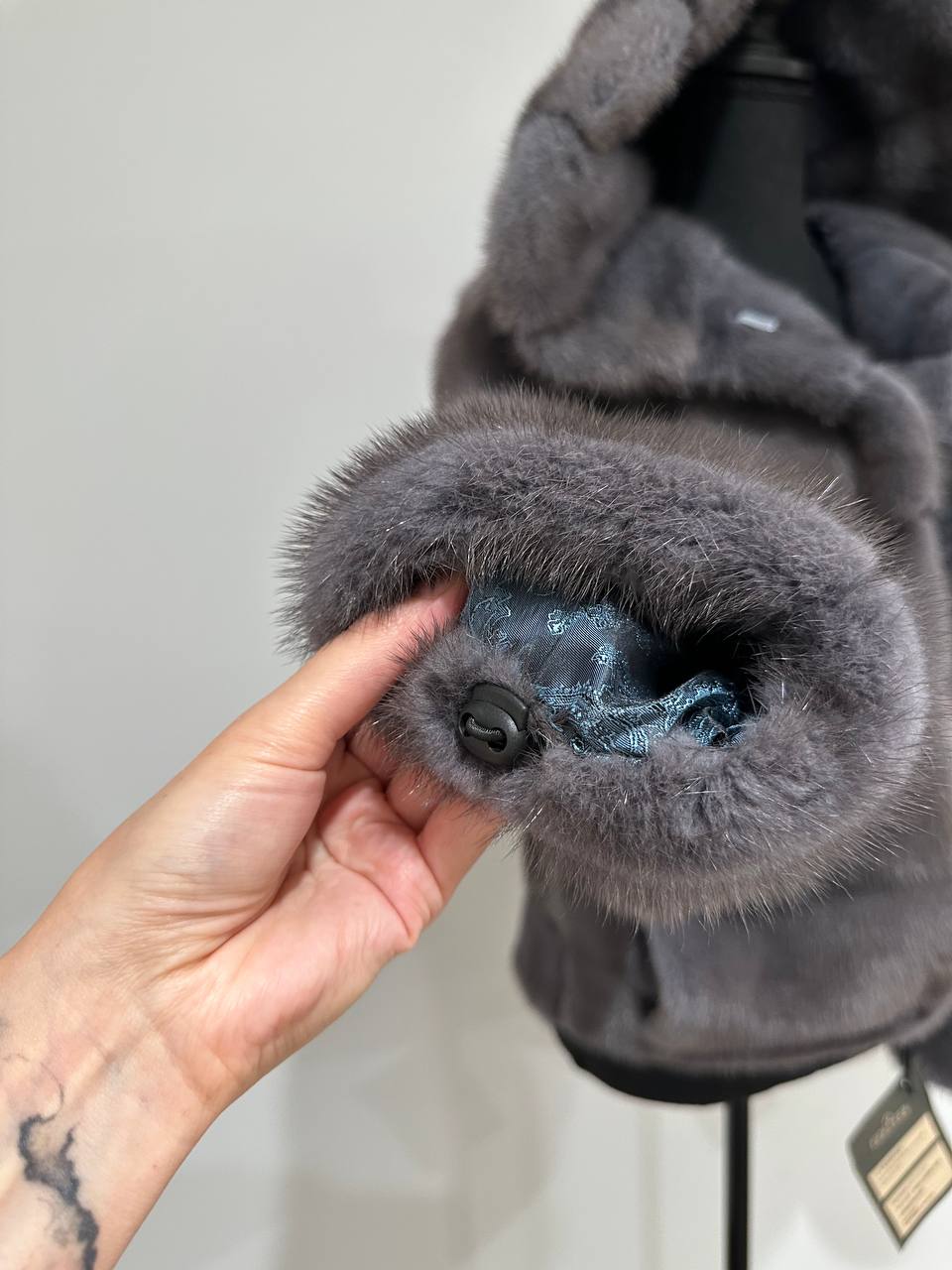 New HOODED MINK 100% FUR BOMBER coat JACKET size XS DARK GREY FULL SKIN 1201107