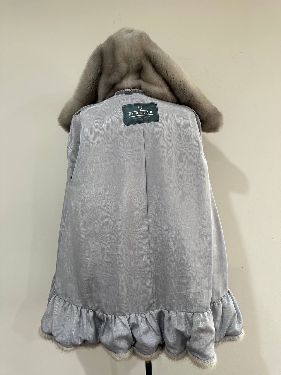 New mink BOMBER coat JACKET size L LARGE REAL GRAY FULL SKIN mink 1201117 with HOOD