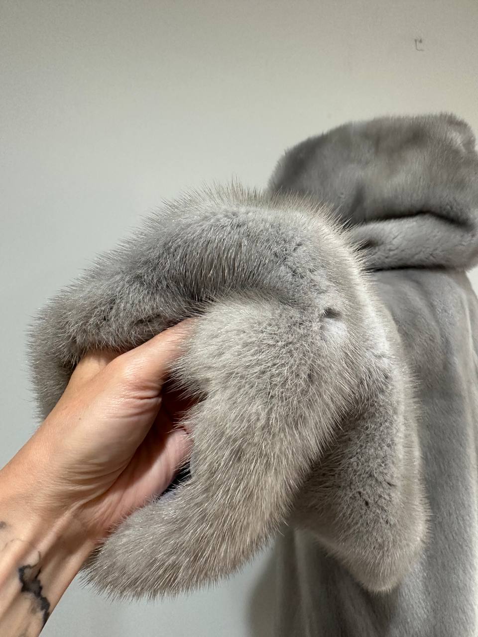 New mink BOMBER coat JACKET size L LARGE REAL GRAY FULL SKIN mink 1201117 with HOOD